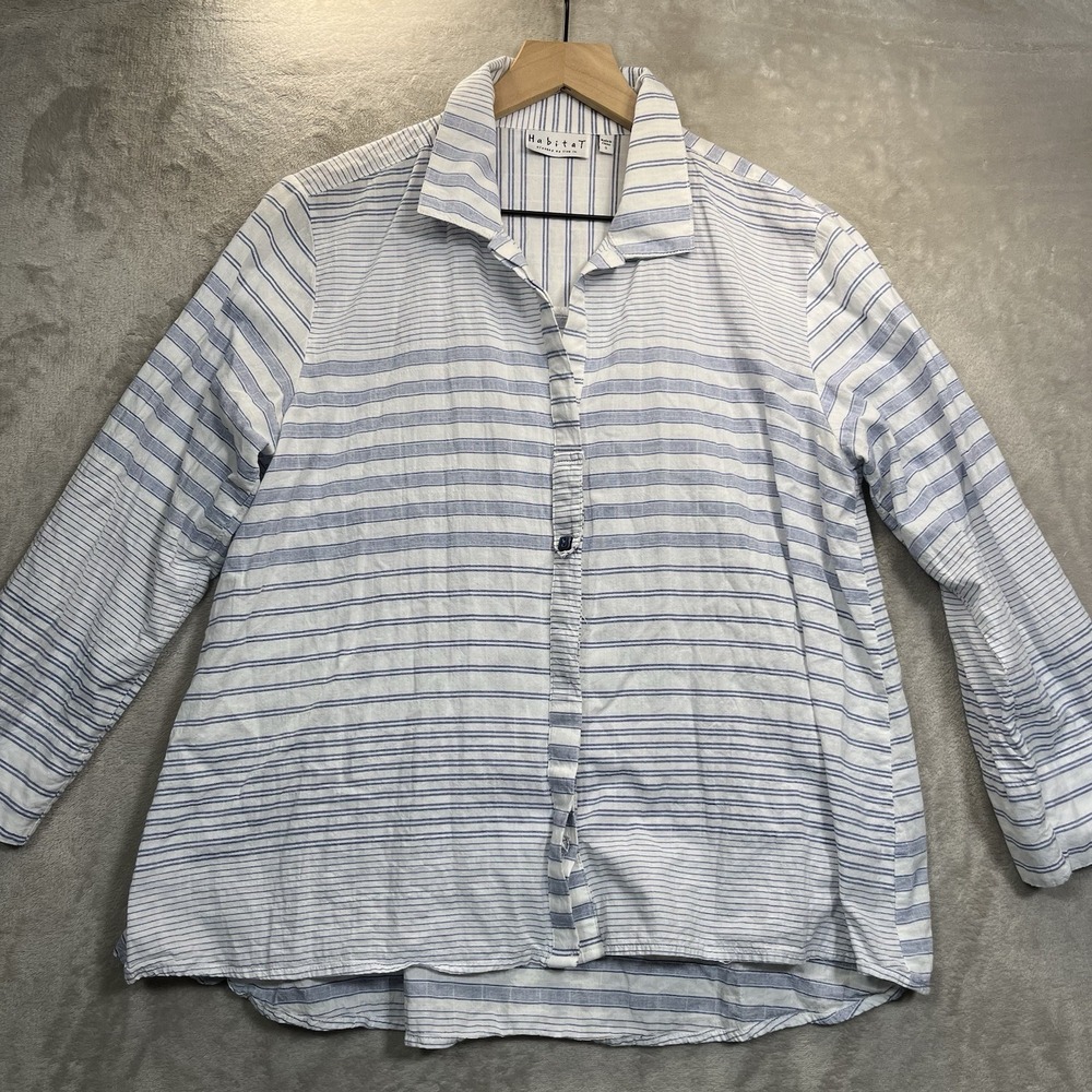 Habitat Striped Button Down Shirt Blue White Small
